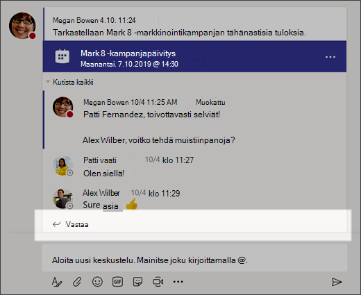 Näyttökuva keskusteluun vastaamisesta.