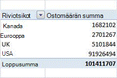 Esimerkki Pivot-taulukosta