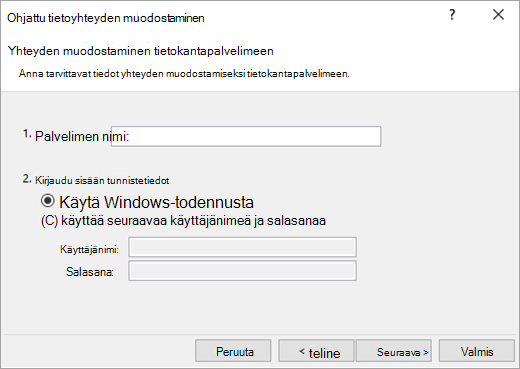 Ohjattu tietoyhteyden muodostaminen -näyttö 1