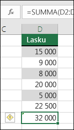 Excel näyttää virheen, kun kaava ohittaa alueen soluja