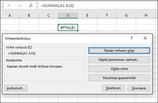 Siirrä Virheentarkistus-ruutu kaavarivin alapuolelle