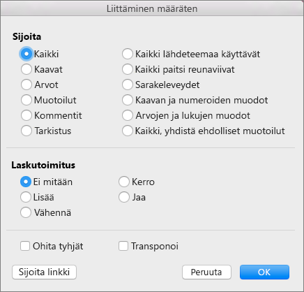 Liitä määräten -ruutu