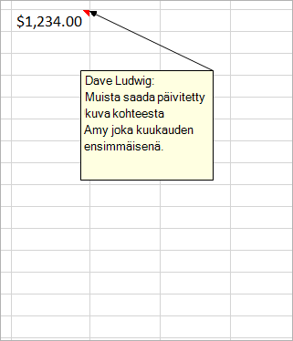 Solu, jossa on arvo 1 234,00 $ ja vanhan tyylinen kommentti: Dave Ludwig: Onko tämä luku oikein?