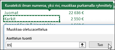 Tuo olemassa olevat Pivot-taulukkoasetukset valitsemalla haluamasi Pivot-taulukko ja napsauttamalla Tuo