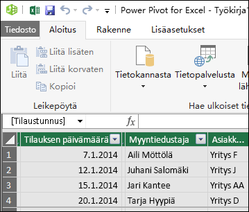 Power Pivot -taulukkonäkymä