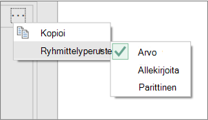 Esimerkki ylimääräisistä Ryhmittelyperuste-komennoista