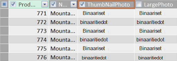 Esimerkki pikkukuvan binaarisarakkeista