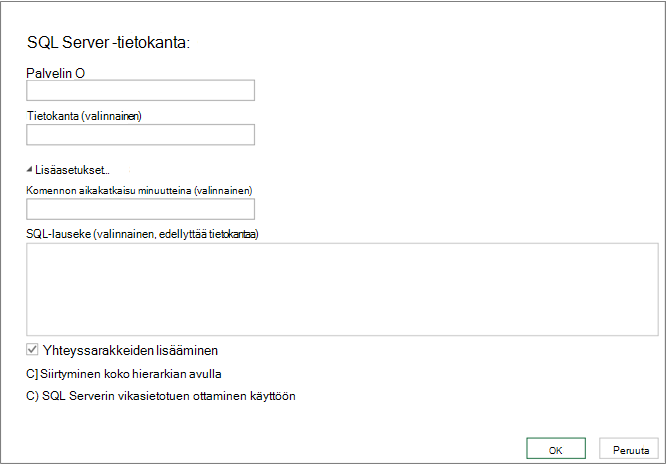 SQL Server -tietokanta -valintaikkuna