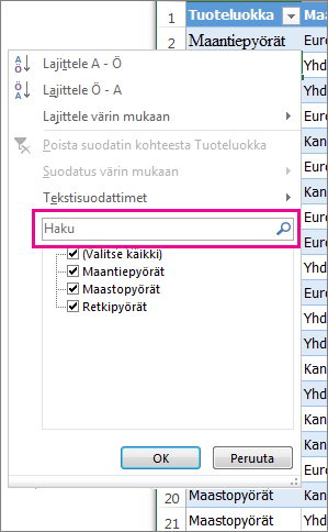 Suodatus haun avulla