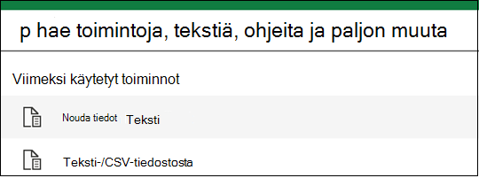 Nouda tiedot tekstistä -vaihtoehto