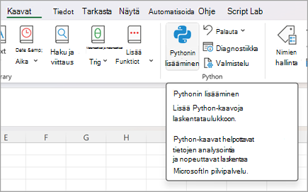 Siirry Kaavat-kohtaan ja valitse sitten Lisää Python.