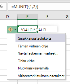 Sisäkkäinen matriisi #CALC! Virhe