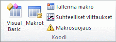 Kehitystyökalut-välilehden Koodi-ryhmä