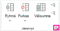 Napsauta Jäsennä-ryhmän valintaikkunan avainta