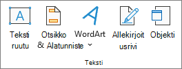 Ylä& Alatunniste-asetukset Lisää-välilehdessä