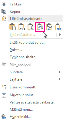 Liittämisasetukset-valikko