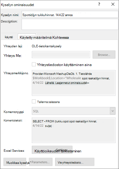 Yhteyden ominaisuudet
