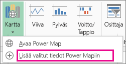 Valittujen tietojen lisääminen Power Map -komentoon