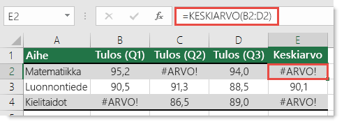 #ARVO!-virhe KESKIARVO-funktiossa