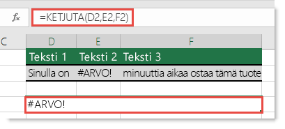 KETJUTA-funktion #ARVO!-virhe