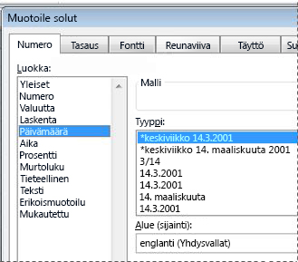 Muotoile solut -valintaikkuna