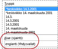 Muotoile solut -valintaikkunasta valittu Alue-ruutu