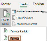 Hiiri, joka osoittaa valintanauhan Päivitä-komentoa