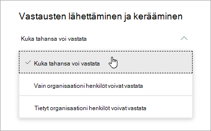 Microsoft Forms jakamisvaihtoehdot
