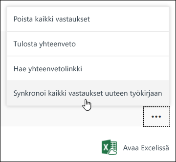 Kaikkien vastausten synkronoiminen uuteen työkirjavaihtoehtoon Microsoft Formsissa
