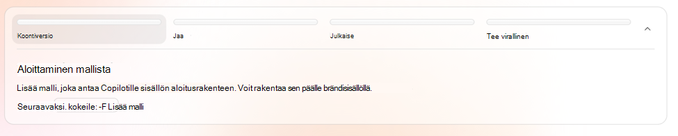 Näyttökuva muodostamisvaiheesta, jossa aloitetaan käyttämällä mallia ja lisätään malli.
