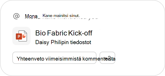 Suositeltuna tiedostona esitelty PowerPoint-tiedosto sekä ehdotetut Copilot-kehotteet jatkotoimiin.