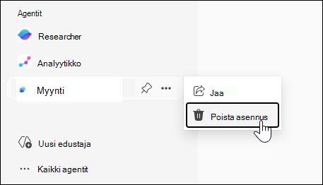 Näyttökuva tukihenkilön Poista asennus -painikkeesta.