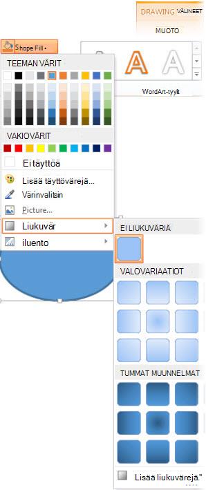 Muodon täyttö -liukuvärivalikoima