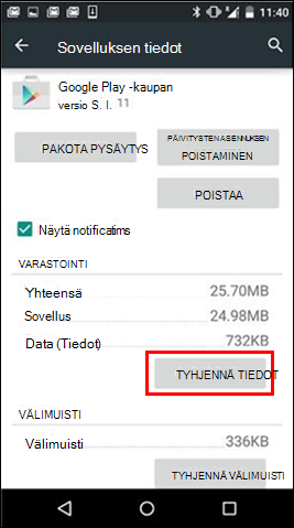 Tyhjennä tiedot -painike