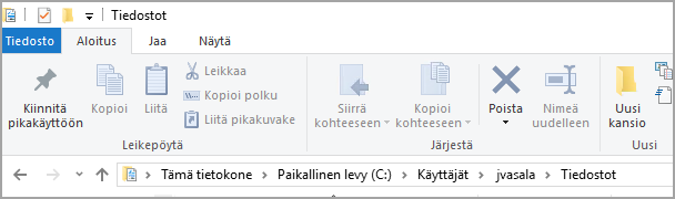 Oletusarvoisen Tiedostot-kansion sijainti