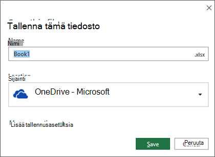 Tallenna-valintaikkuna Office 365:n Microsoft Excelissä