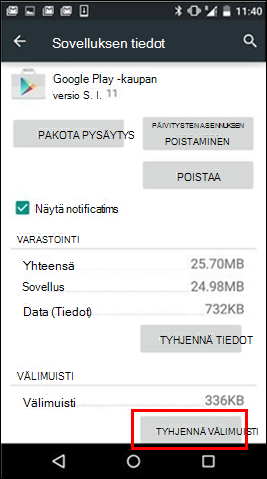 Tyhjennä välimuisti -painike