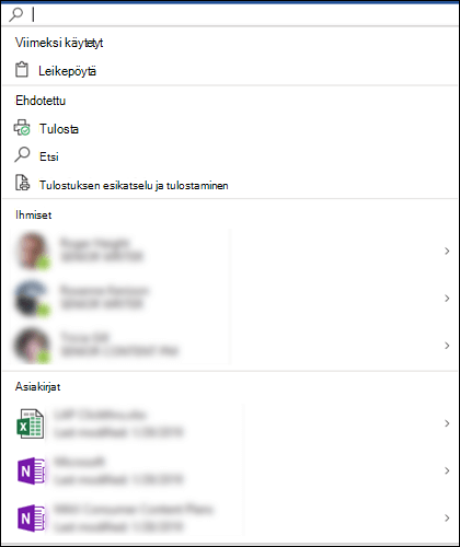 Microsoft Search -ruutu valittuna