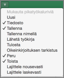 Office2016 for Macin Mukauta pikatyökaluriviä -valikko