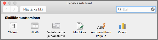 Office2016 for Macin Valintanauhan työkalurivin asetukset