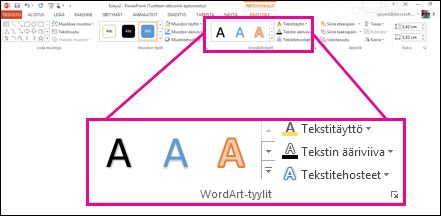 Valintanauhan WordArt-tyylit-komennot