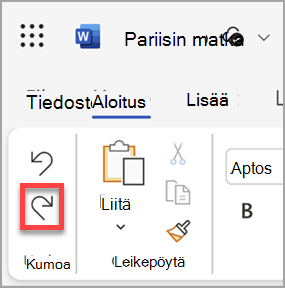Microsoft Word verkkoversion Tee uudelleen -painike.