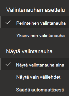 Näyttökuva valintanauhasta verkossa.