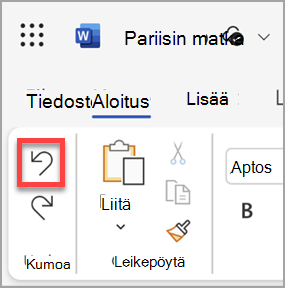 Microsoft Word verkkoversion Kumoa-painike.