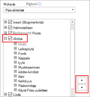 Muuta valintanauhan kohteiden järjestystä