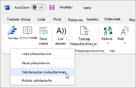 Valitse Mukauta valintanauhaa