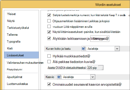 Kuvan koko- ja laatuasetukset Wordissa