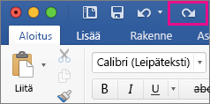 Tee uudelleen -komento näkyy korostettuna valintanauhassa.