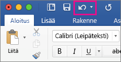 Kumoa-komento on korostettuna valintanauhassa.