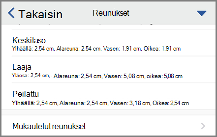 Reunusasetusten näyttäminen